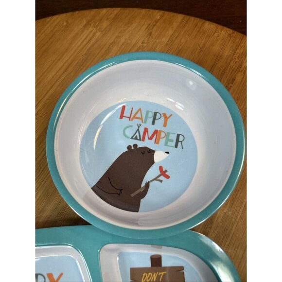 3 Piece Bass pro shop happy camper child’s Divided Plate Bowl And Cup Set - Picture 7 of 7